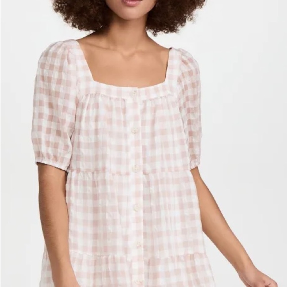 Pink Checkered Puff Sleeve Dress